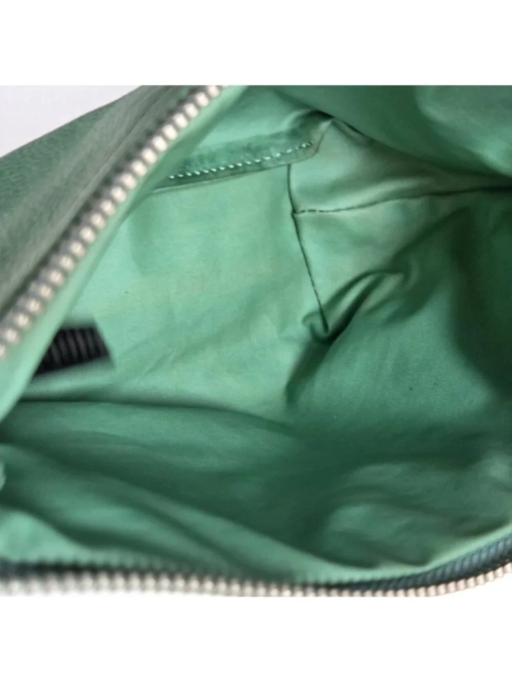 Fossil Pouch Mint Green Leather Zip Top Makeup Cosmetic Travel Case Toiletry Bag